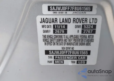 2015 Jaguar Xf 3.0 Portfolio/3.0 Sport из США, поврежденный, VIN SAJWJ0FF7F8U61565